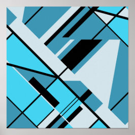 Poster Cinza Aqua Turquesa com Design de Diagonal Preto