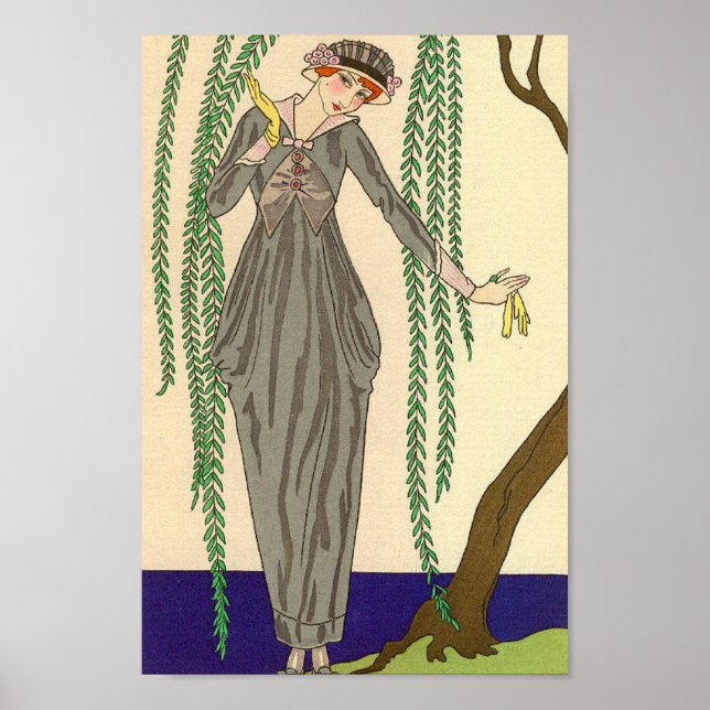 Póster Cinza Art Deco Taffeta Gown Ilustração (Frente)
