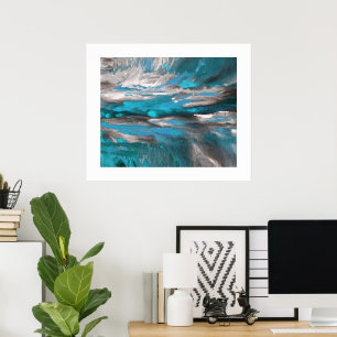 Poster Cinza Azul Teal Abstrato Preta