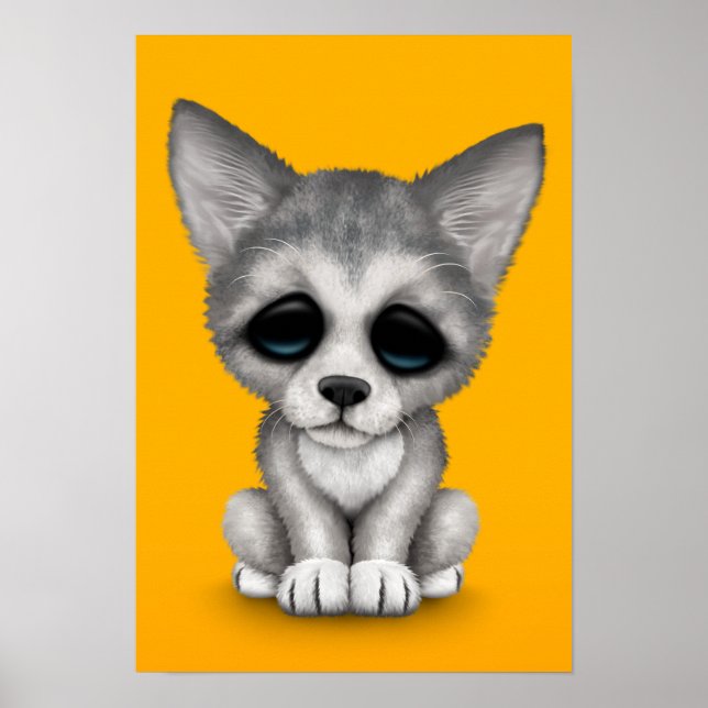 Poster Cinza branca Lobo Cachorro Amarelo (Frente)