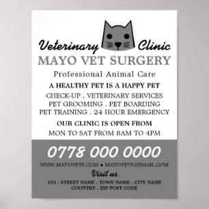Poster Cinza Cat, Veterinária, Serviço Veterinário Advert