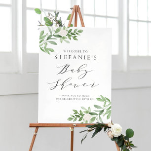 Poster Cinza das Flores Brancas Greenery Chá de fraldas