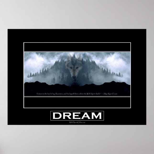 Póster Cinza de Arte Motivativa Wolf DREAM (Frente)