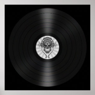 Póster Cinza Dj Crânio em Vinil - Registro Gráfico