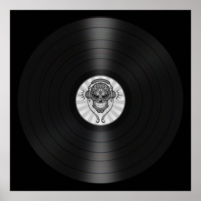 Póster Cinza Dj Crânio em Vinil - Registro Gráfico (Frente)