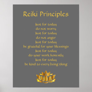 Poster Cinza e ouro dos princípios de Reiki