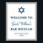 Poster Cinza Elegante e Bar Azul Marinho Mitzvah Boas-vin<br><div class="desc">Cinza Elegante e Bar Azul Marinho Mitzvah Bem-vindo Poster</div>