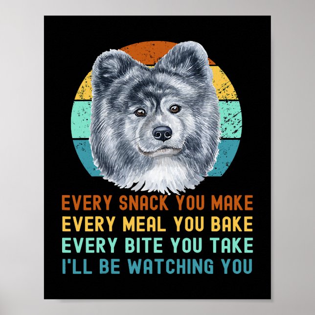 Poster Cinza engraçada Akita Inu ou Kuma Inu Cachorro Cad (Frente)