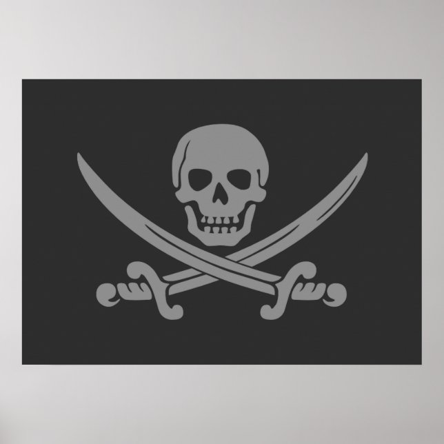 Poster Cinza Escuro - Jolly Roger Pirate Flag (Frente)