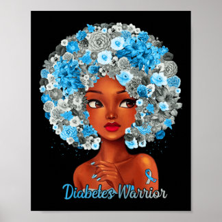Poster Cinza Flores Azuis Afro Cabelo Preto Diabetes W