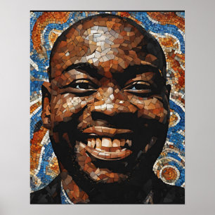 Poster Cinza Laranja Azul Castanho Mão Mosaica Face Wall