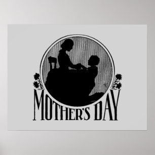 Poster Cinza Luz Dia de as mães-Silhueta Retro