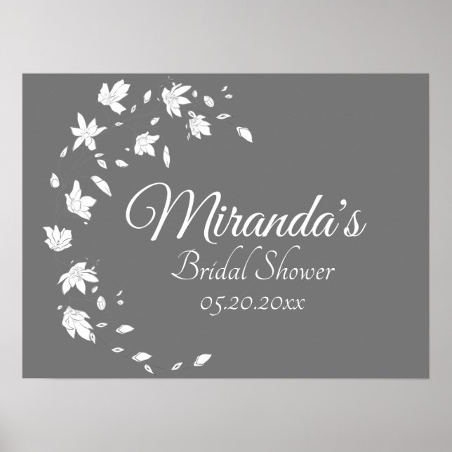 Poster Cinza Moderna e Chá de panela Floral Branco (Frente)