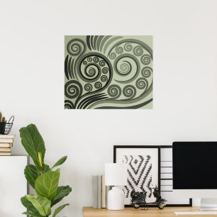 Poster Cinza na moda verde Abstrato Fern Curls