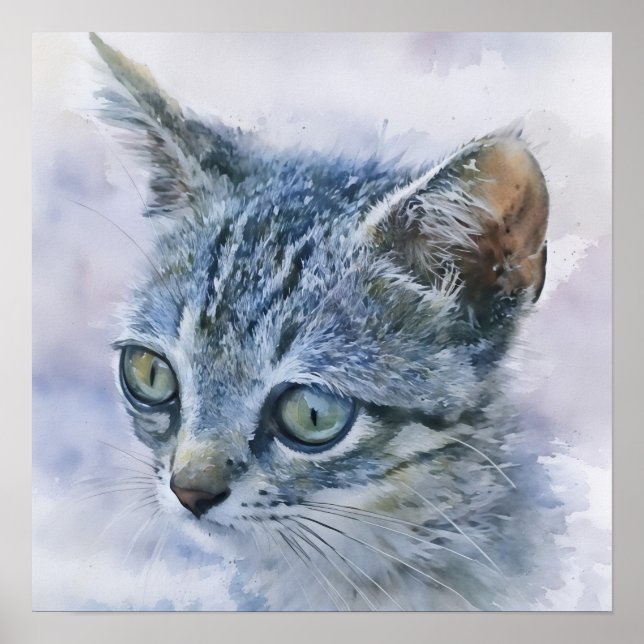 Poster Cinza por Kitten Watercolor Style Art (Frente)