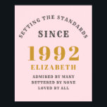 Poster Cinza Rosa Dourada Elegante 1992<br><div class="desc">Um maravilhoso design de ouro de aniversário em um poster para aquela celebração especial. Personalize facilmente o texto usando o modelo fornecido. Parte dos padrões de definição de provisões de aniversário.</div>