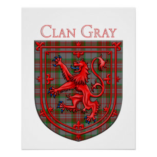 Póster Cinza Tartan Scottish Xadrez Lion Rampant