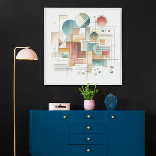 Poster Cinza Teal Blue Beige Rust Red Abstrato Art Padrão