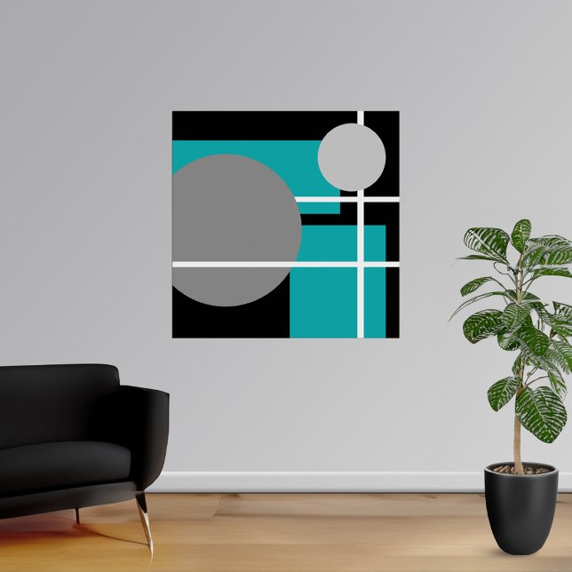Póster Cinza Teal Moderno Branco Preto - Canvas MS0001 (Modern Teal Gray Black White Poster at Modern Shapes Canvas. Choose your size.)