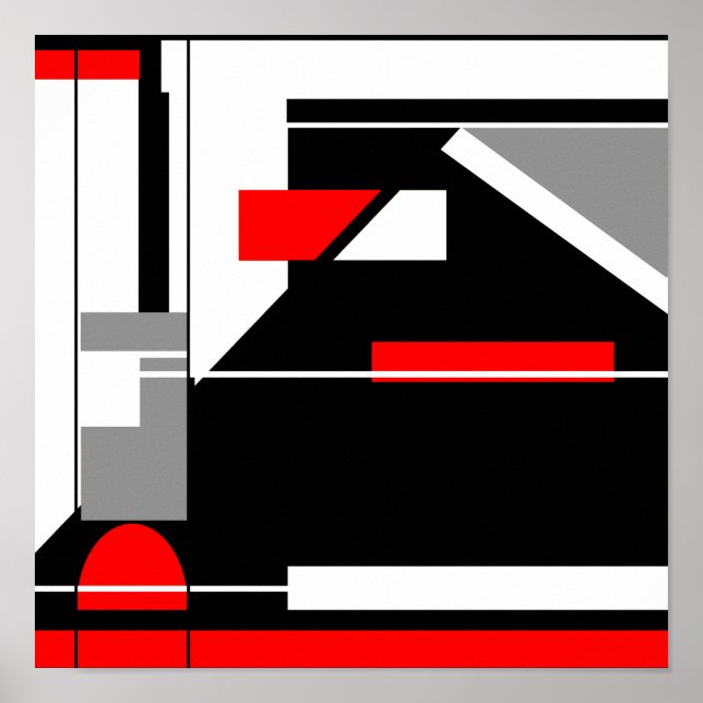 Poster Cinza Vermelha Branco Geométrico Tipo MCM (Frente)