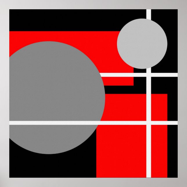 Poster Cinza Vermelha Moderna Branco Preto - Canvas MS000 (Frente)