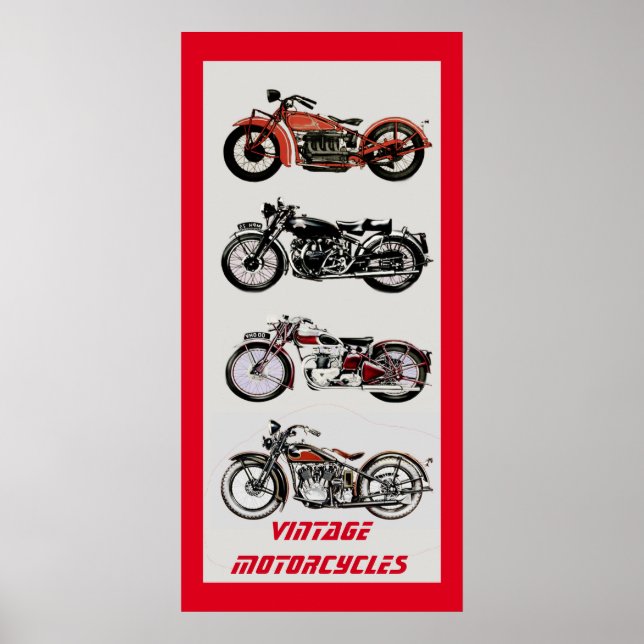 Póster Cinza Vermelha MOTOCICLOS ViNTAGE (Frente)