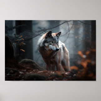 Poster Cinza Wolf Estreitando Intentamente