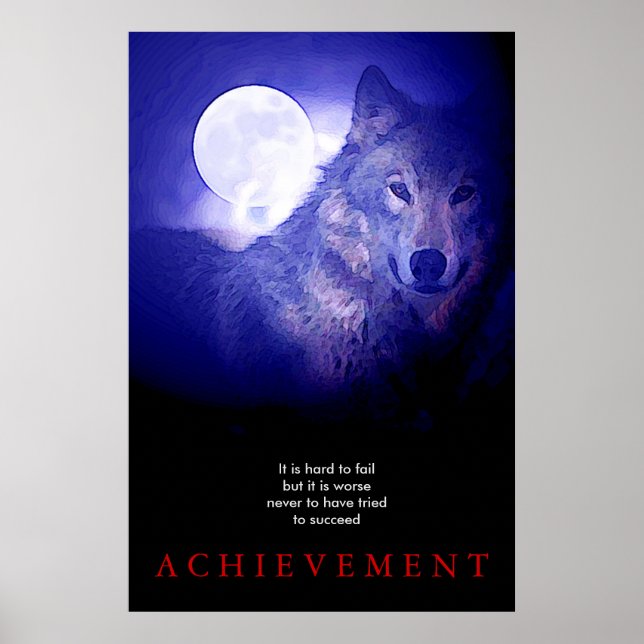 Poster Cinza Wolf Motivational Unique Blue Night Fulmoon (Frente)