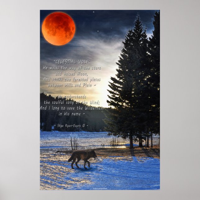 Poster Cinza Wolf, Neve, Lua de Sangue e Lago w Poema de  (Frente)