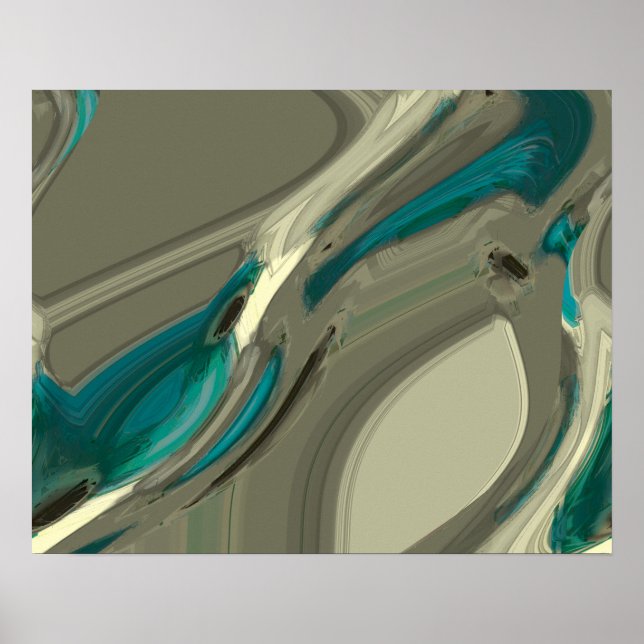 Poster Cinzas e Abstrato-arte azul (Frente)