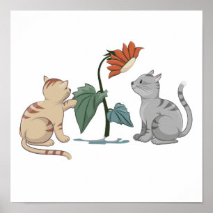 POSTER CINZAS E KITTENS DE BEIGE CUTE BRINCAM COM O FILHO