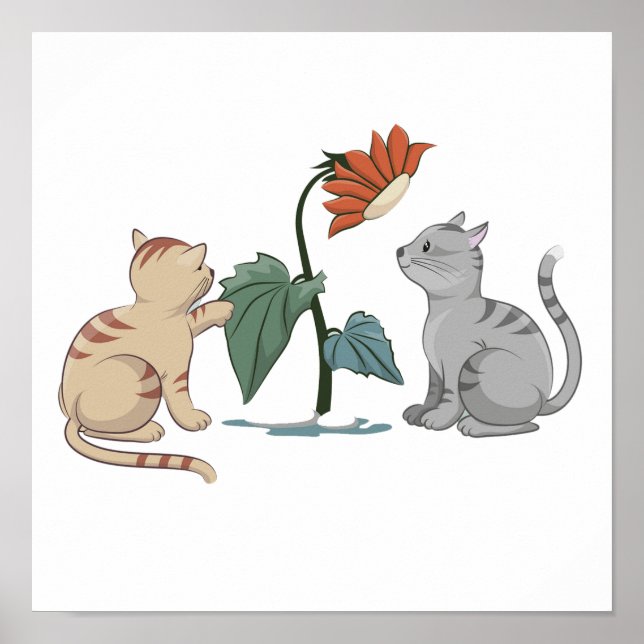 POSTER CINZAS E KITTENS DE BEIGE CUTE BRINCAM COM O FILHO (Frente)