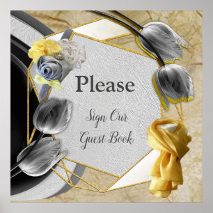 Poster Cinzas e tulipas amarelas na textura