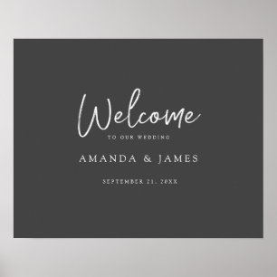Poster Cinzas simples de script moderno e casamento branc