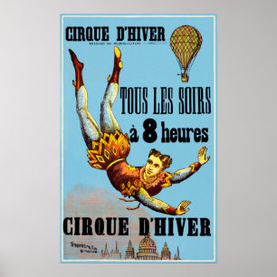 Poster Circo Acrobático Francês CIRCO D' HIVER Vintage