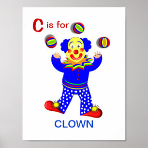 Póster Circo Engraçado Palhaços Crianças Alphabet - Letra