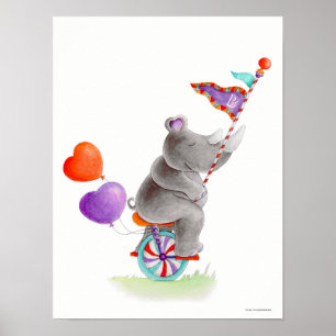 Poster Circo fantasioso rinoceronte cinza em um berçário 