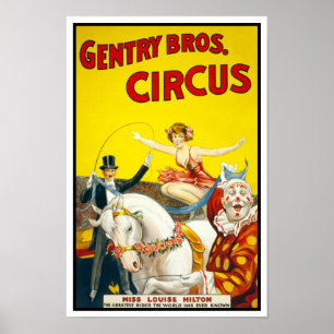 Póster Circo Gentry Bros., 1920. Publicidade Antiga