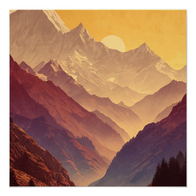Póster Circuito Annapurna Imensas Montanhas com Sol (Frente)