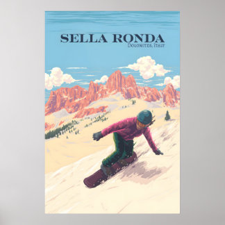 Poster Circuito de Esqui Sella Ronda Itália Snowboarding
