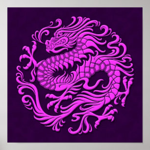 Póster Círculo chinês roxo tradicional do dragão