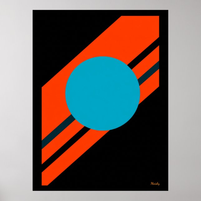 Poster Círculo Ciano com Design de Bauhaus Diagonal Laran (Frente)
