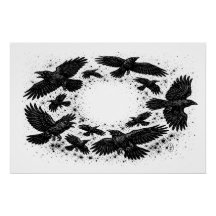 Círculo de Corvos – Ilustração Assombrada à Tinta