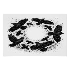 Póster Círculo de Corvos – Ilustração Assombrada à Tinta