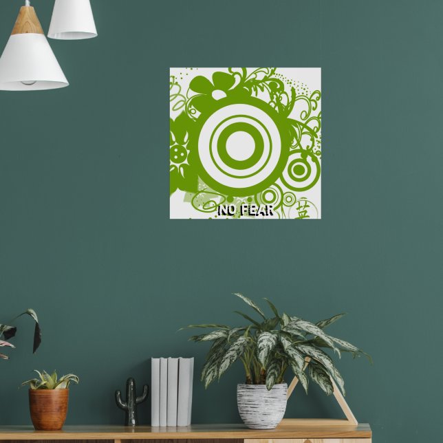 Poster Círculo de Flores com Kanji para Coragem (Sala de Estar 1)