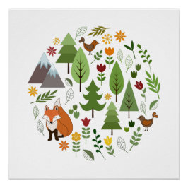 Póster Círculo de Ilustrações do Estilo Escandinavo