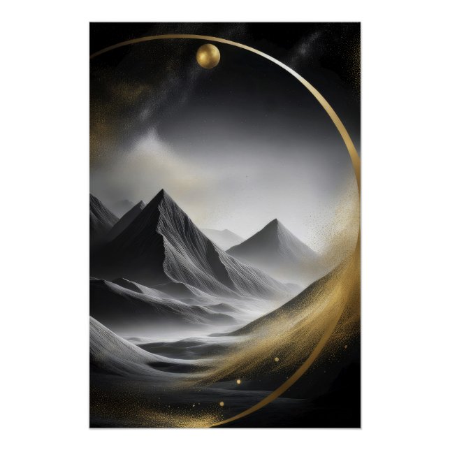 Póster Círculo de ouro sobre picos Sombreados (Frente)