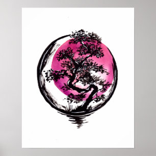 Poster Círculo em Árvore Sol Vermelho