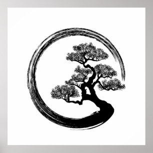 Poster Círculo Enso Zen e Árvore Bonsai