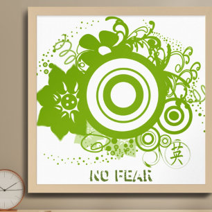 Poster Círculo Flor com Kanji para Coragem